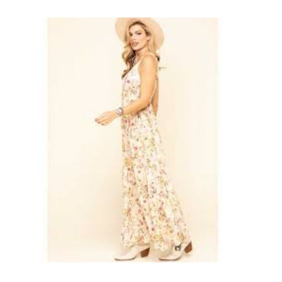 Band Of Gypsies Maxi Dress Ivory Floral Tank SZ XS Boho PrairieTiered Layers - Picture 2 of 8